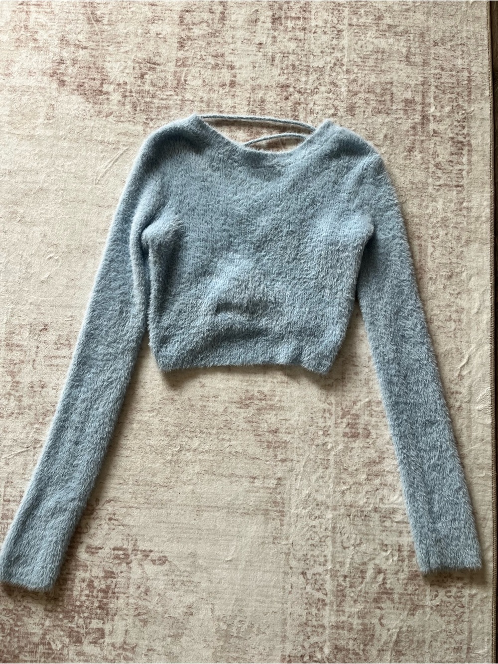 Altar'd State Fuzzy Cropped Sweater in Light Blue